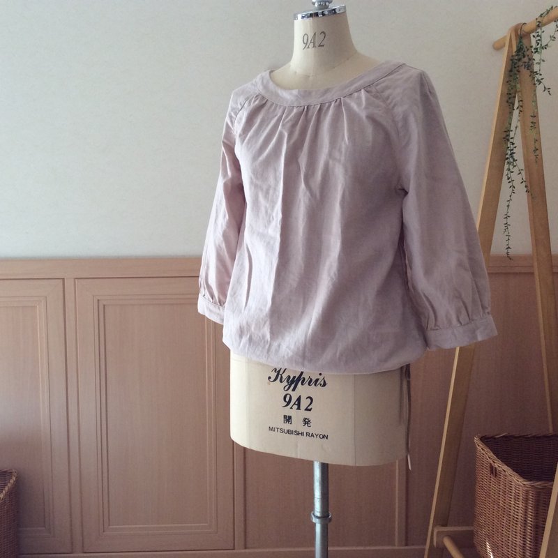 T-like order product / smock blouse (three-quarter sleeve) / cotton linen (salmon pink)