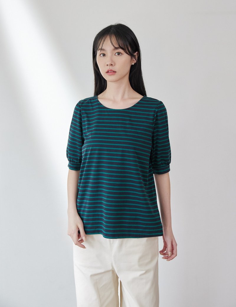 PINKOI ONLY 溫柔短詩五分袖上衣-甘草薄荷 - 女 T 恤 - 棉.麻 綠色