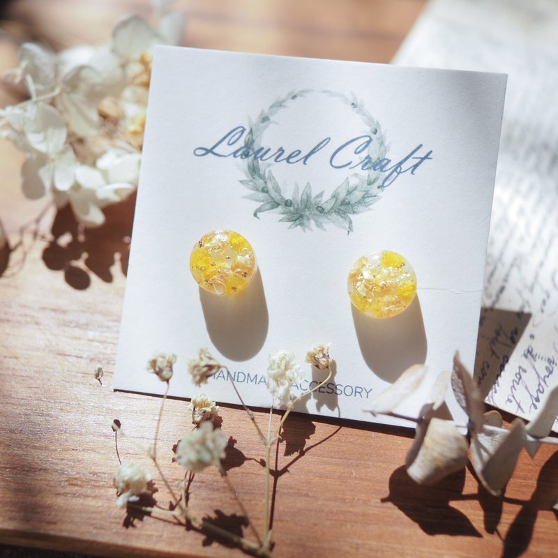 Month series - November 11月 小款 925純銀針耳環/無痛耳夾 - 耳環/耳夾/耳骨夾 - 植物.花 黃色