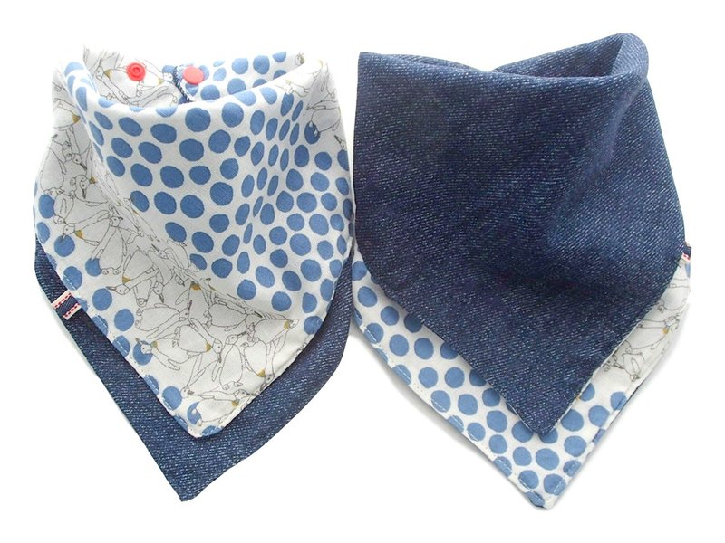 Baby Bib, 口水巾, Reversible Handkerchief Scarf Bib, Bandana Bib, Penguin Blue Dots