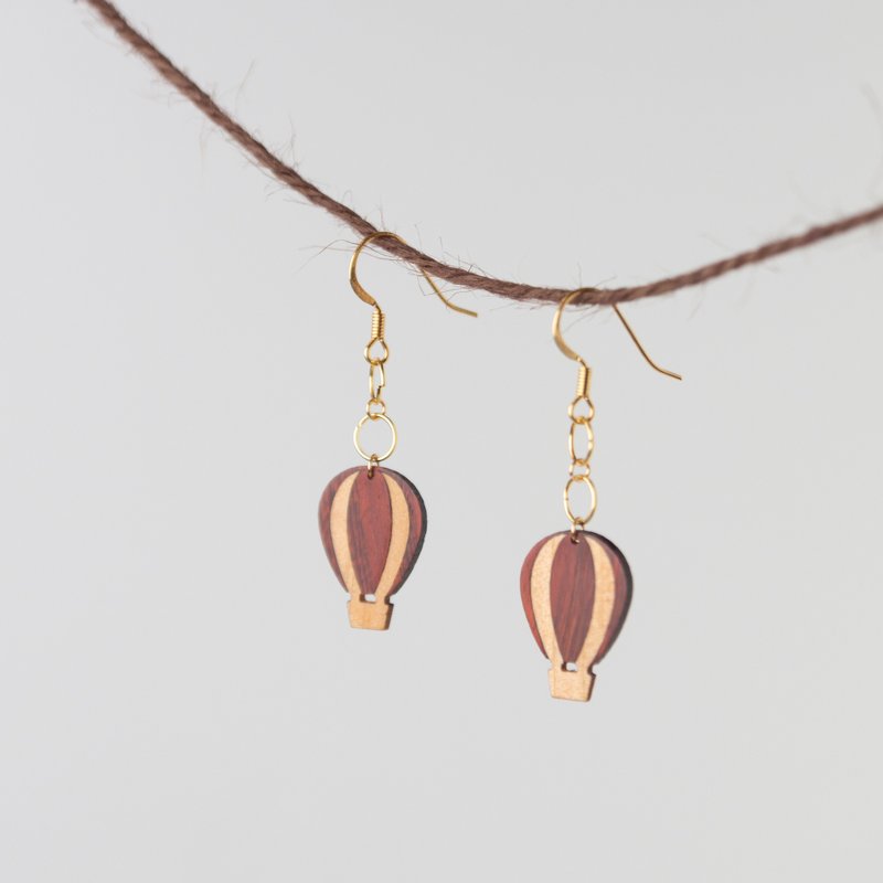 Hot air balloon wooden earrings | pure silver ear hook / ear clip