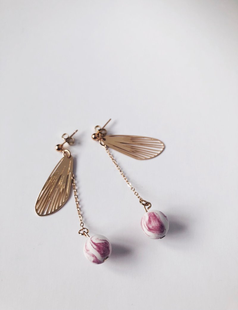 Pink Light Clay Ink Long Earrings
