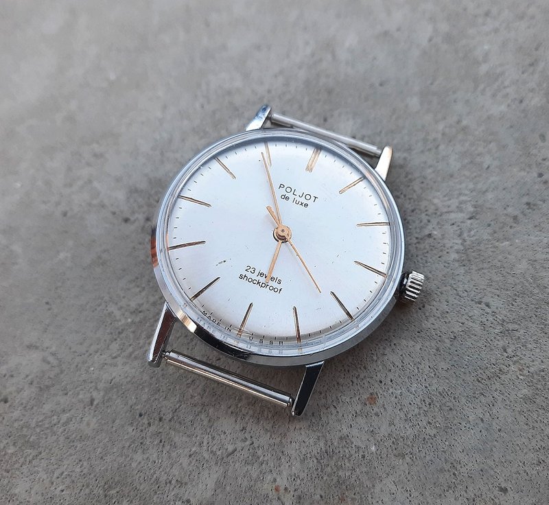 POLJOT de luxe Soviet mens wrist watch – wind up Russian mechanic watch vintage - 男錶/中性錶 - 其他材質 銀色