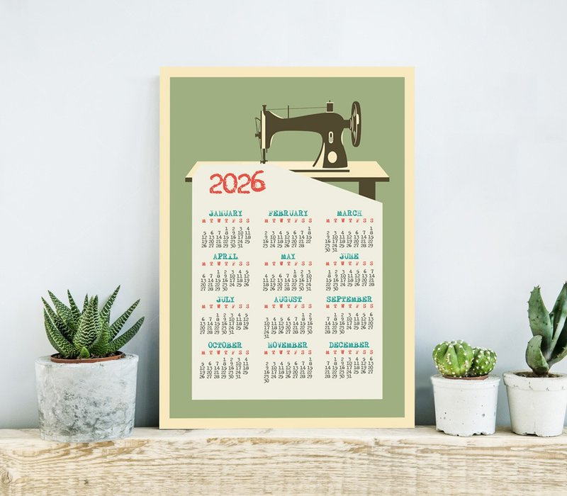 Wall Calendar 2026 with Sewing Machine, Home Office Decor - 日曆/月曆/年曆 - 紙