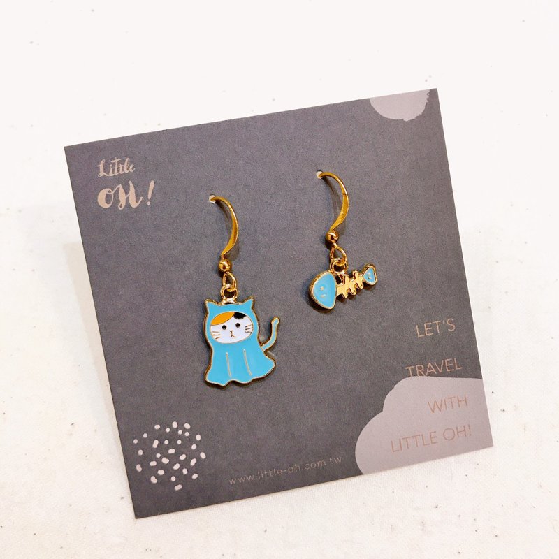 Ghost kitten and friend small fish bone hot sale with hook ear pin / ear clip