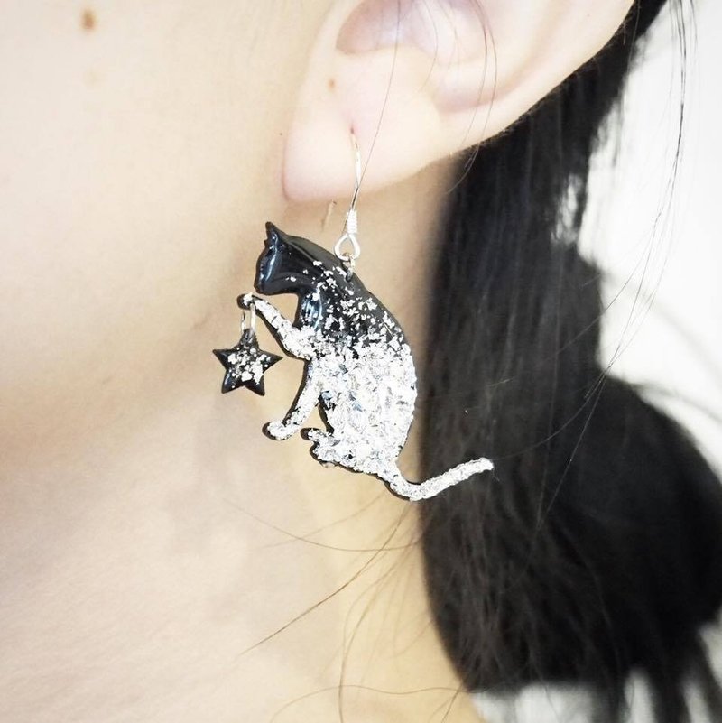 Cat Kitten 925 Sterling Silver Vinyl Silver Handmade Earrings