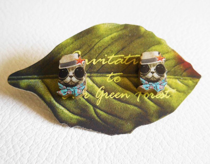 Cat earrings E / wooden cat earrings