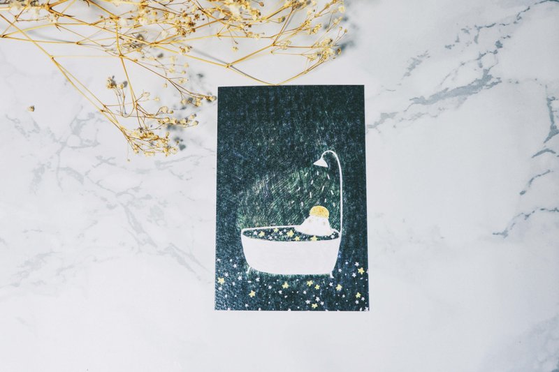 Cats green - with the stars bath / postcards
