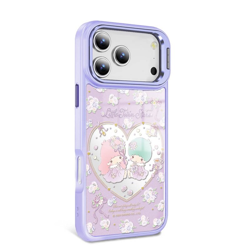 iPhone全系列軍規防摔合金框隱形立架鏡面磁吸殼-捧花雙子星-紫框 - 手機殼/手機套 - 其他材質 多色