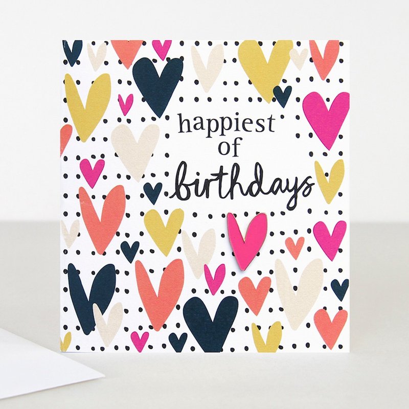 【caroline gardner】Hearts Pin Badge Happiest of Birthdays Card BOH003