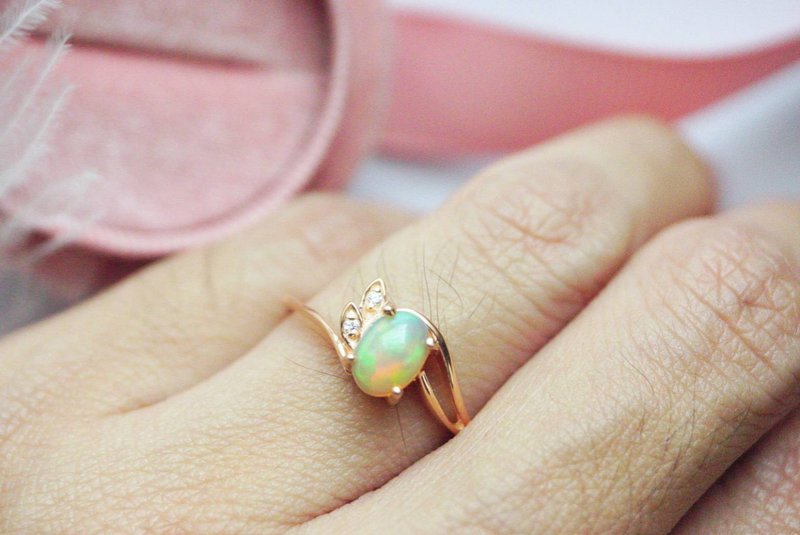 Natural Opal Silver Ring - 戒指 - 純銀 多色