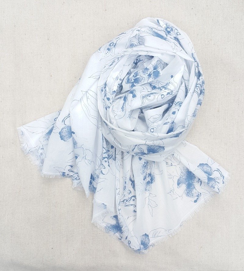 Blue Print Summer Scarf / Shawl