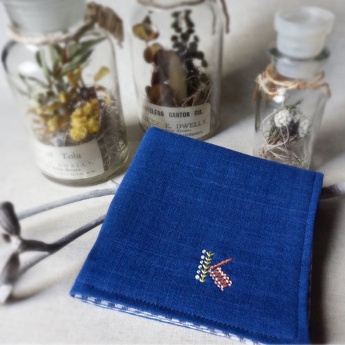Hand embroidered quadruple gauze handkerchief initial/C,K,O(order-receiving)