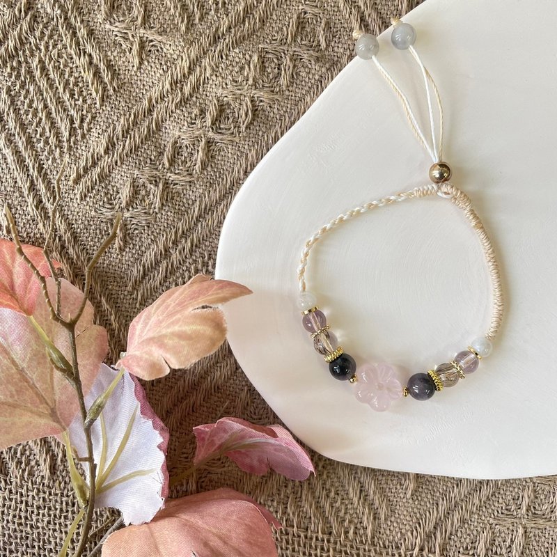 粉水晶花花氣質編織手鍊 - 手鍊/手環 - 水晶