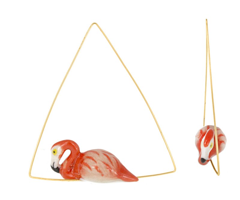 Flamingo Triangle Creoles Earrings