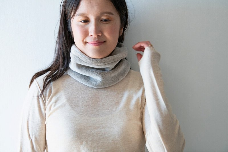 Organic Cotton Fur ヤク混グレージュ ネックウォーマー【Shortサイズ】 - 絲巾 - 棉.麻 灰色