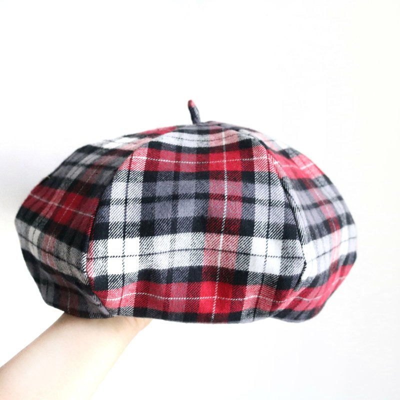 Red and black plaid handmade double-sided hexagon hat painter hat