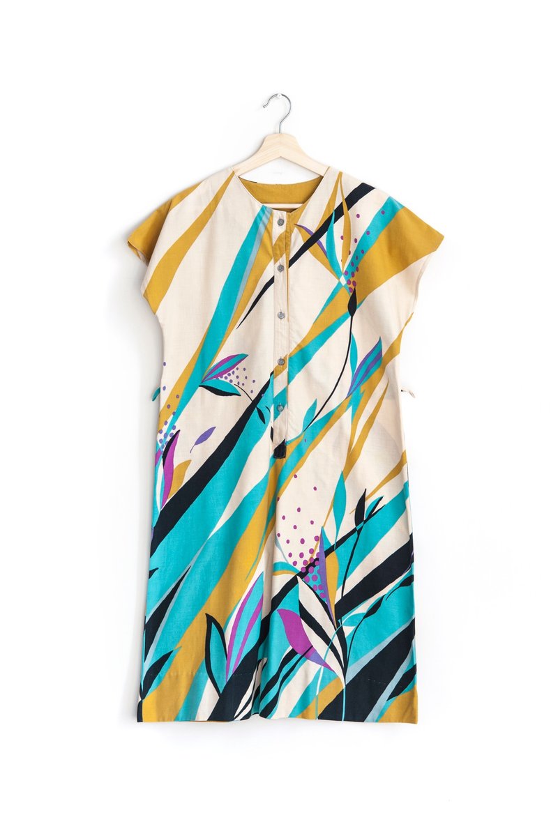 Vintage Geometric Color Cotton Vintage Short Sleeve Dress