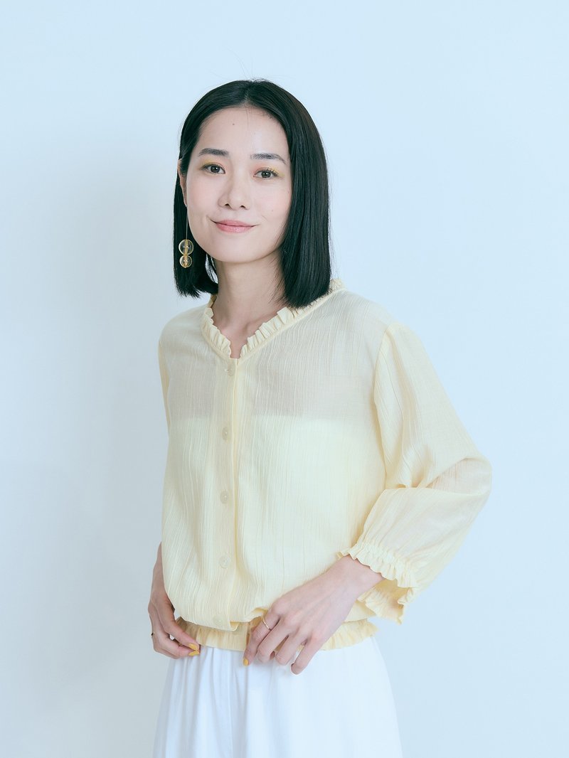 PINKOI ONLY 露露花邊襯衫外套-苗黃 - 女襯衫 - 其他人造纖維 黃色