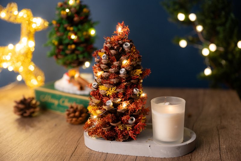 【聖誕裝飾x交換禮物】 松果聖誕樹_平台可置物款 - 乾燥花/永生花 - 植物.花 橘色