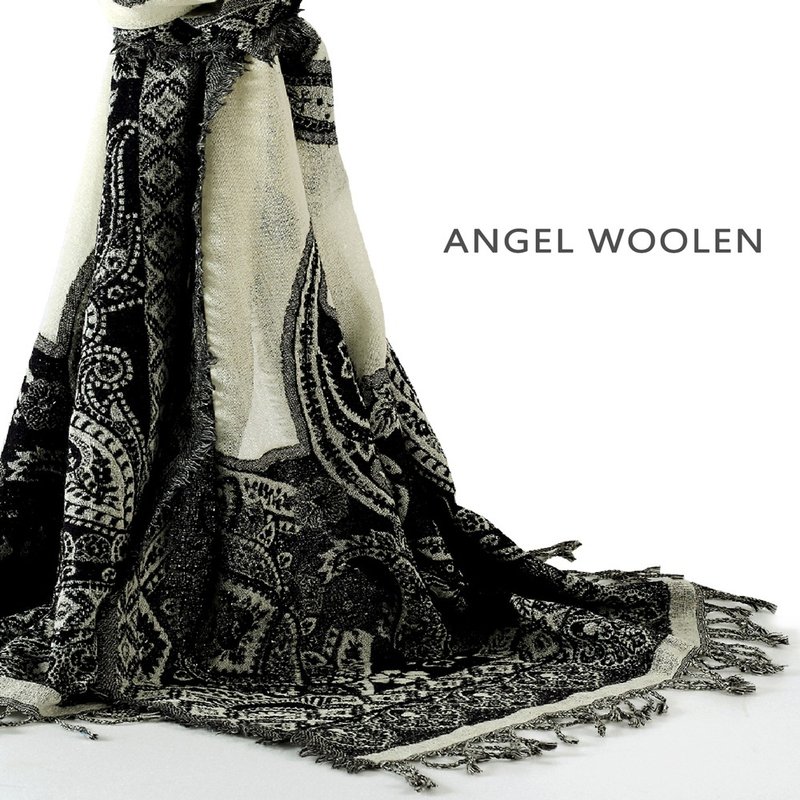 【Angel Woolen】圓滿之星印度手工100%Wool 羊毛披肩 圍巾(黑白)