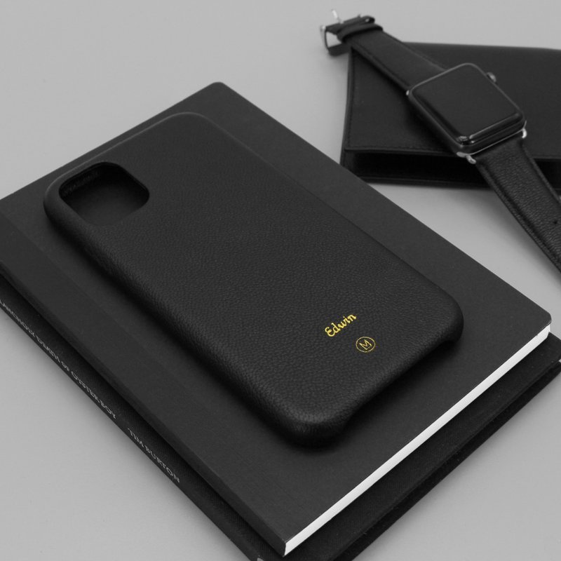 客製化多色真皮山羊皮系列馬卡龍夢幻色彩黑色iPhone手機殼