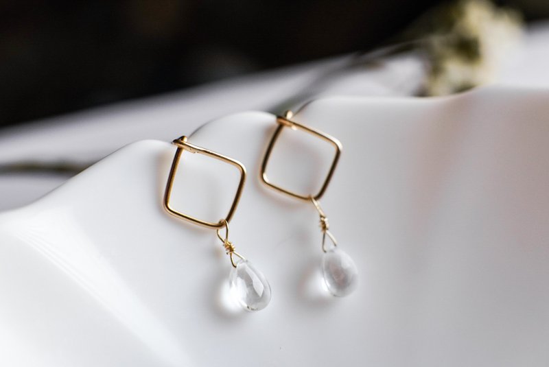 AAA 白水晶 方形耳環(耳夾) Rock Crustal 清透 水滴 正能量 - 耳環/耳夾/耳骨夾 - 水晶 透明