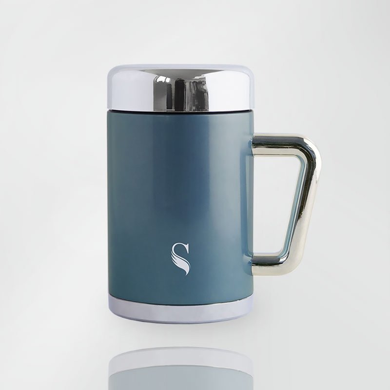SWANZ Ceramic Insulation Mug (4 Colors) - 420ml (International Brand / Quality Assurance) - Simple Blue