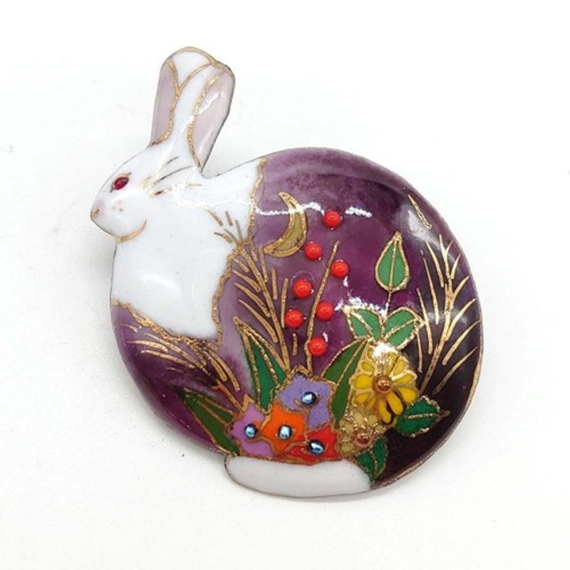 月下うさぎ(紫)の七宝焼ブローチ - 胸針 - 其他金屬 紫色