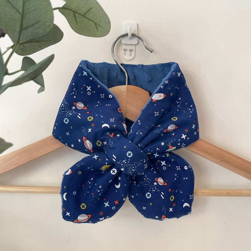 兒童圍巾・固定式圍巾・太空宇宙款 - 圍巾/披肩 - 棉.麻 藍色