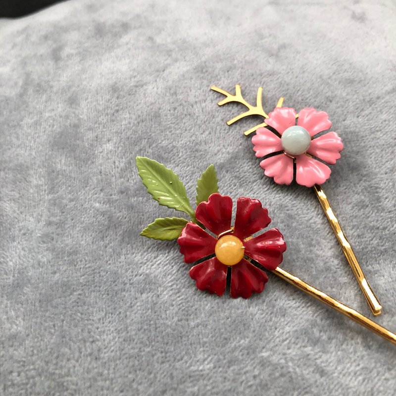 Brass red pink hairpin set