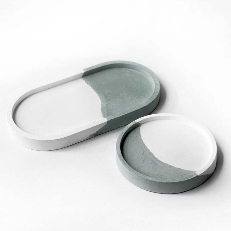 (預購) 莫蘭迪綠系列 | 水泥底盤兩件組 圓形/橢圓 水泥飾品盤 - 擺飾/家飾品 - 水泥 綠色
