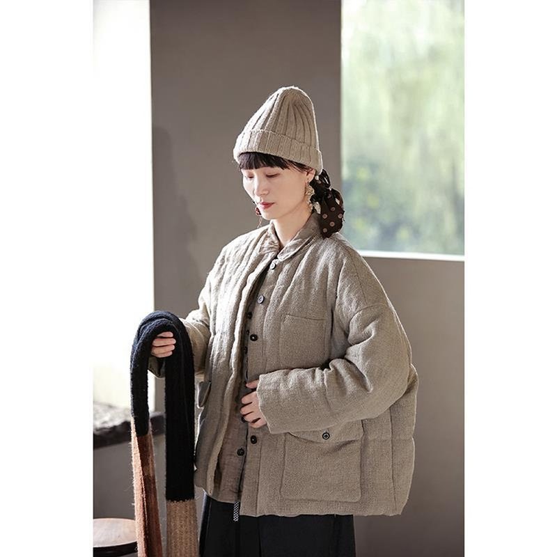 古董雨露麻短款羽絨服 - 女大衣/外套 - 棉.麻