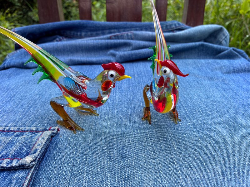 Vintage Multicolor Hand Blown Murano Glass Rooster Pheasant Bird Figurine - 擺飾/家飾品 - 玻璃 多色
