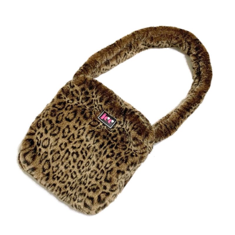 JCC 棕色豹紋仿兔毛書包 - 側背包/斜背包 - 聚酯纖維 咖啡色