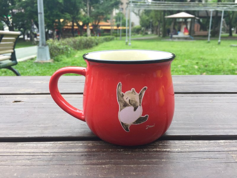 馬來貘插畫陶瓷咖啡杯-跳舞篇 大紅色