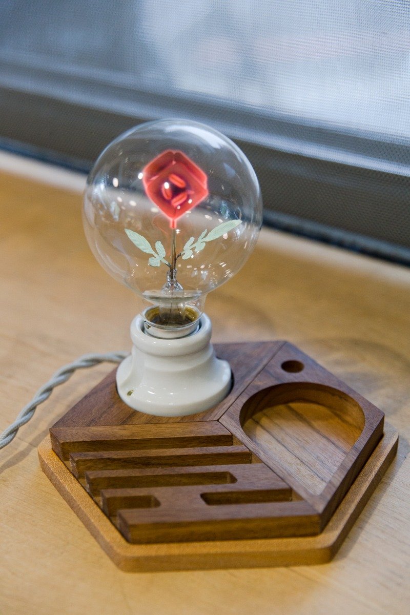 - Space Design - Hexagon Spelling Wood Lights - Eternal Rose Night Light Bulbs