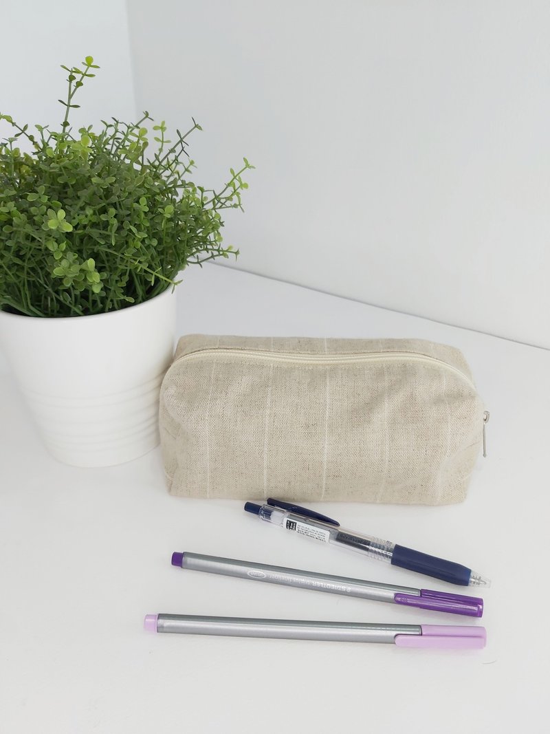 【CLEARANCE SALE】Natural Linen Pencil Case/ Gold and White Stripe