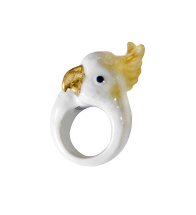 White porcelain parrot Ring (Size S)
