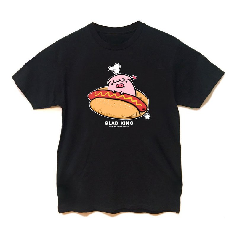 Pink QQ pig hot dog fort black short-sleeved T-shirt