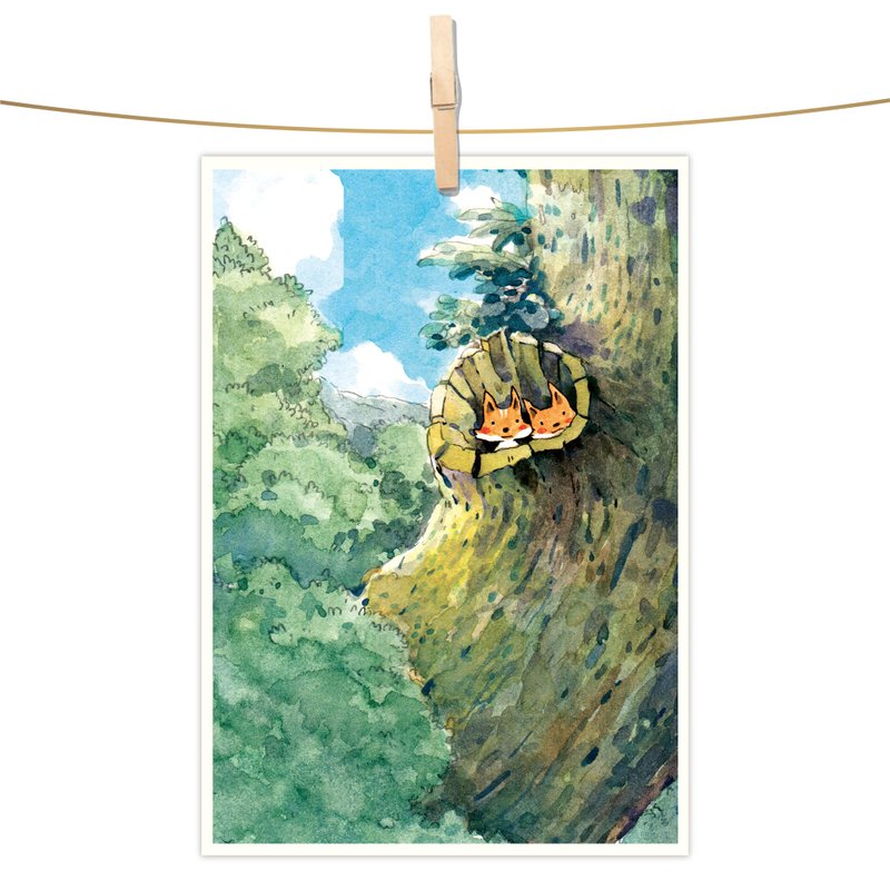 Afu watercolor illustration postcard - little fox