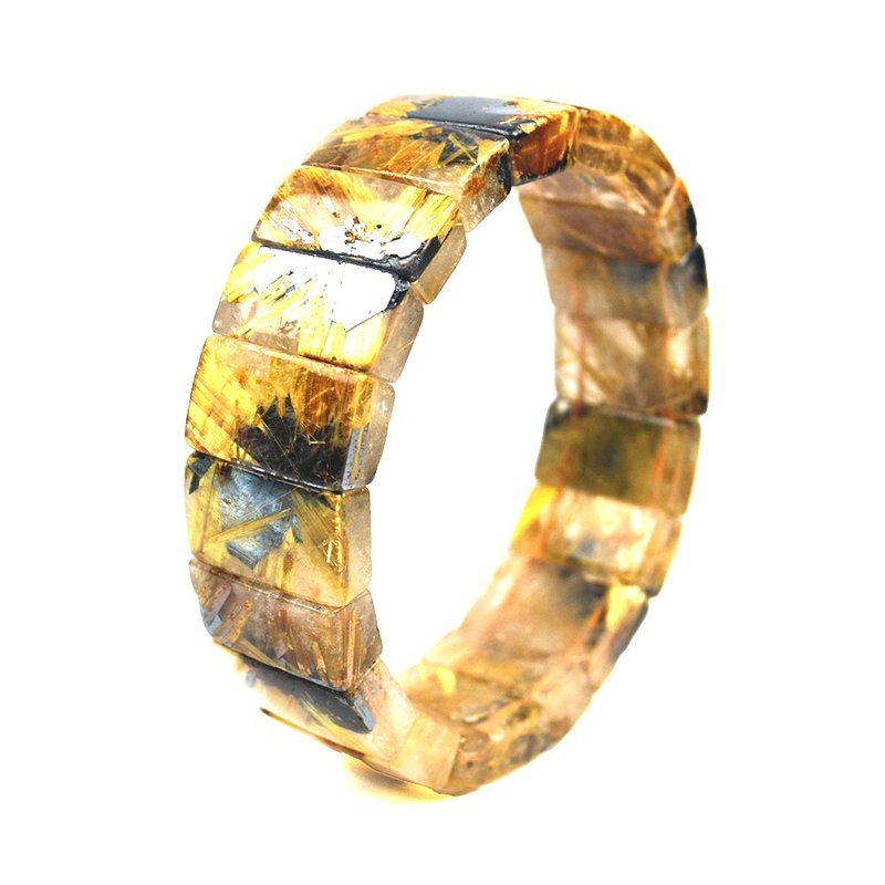 天然金鈦晶 對花厚版粗絲 20x15mm 鈦晶手排 日本彈力繩 - 手鍊/手環 - 半寶石