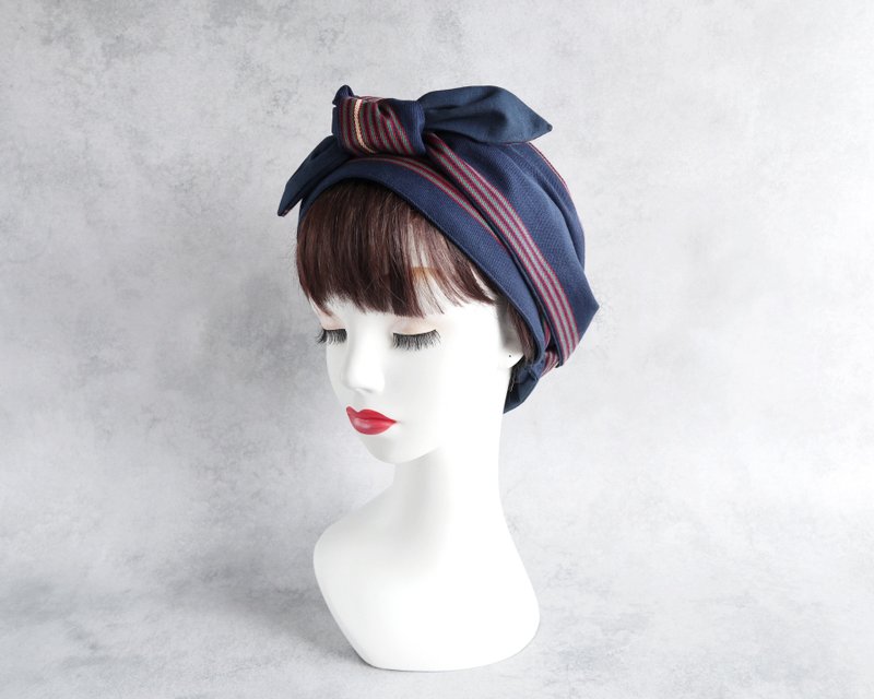 送料込 日本製 スカーフタイプ(トラッドなストライプ柄)と真夜中の青色 - 髮夾/髮圈 - 棉.麻 藍色