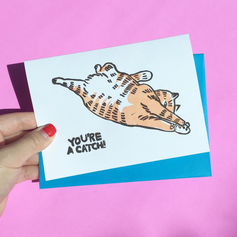 การ์ดอวยพร ลายแมวสีส้ม You're a catch
