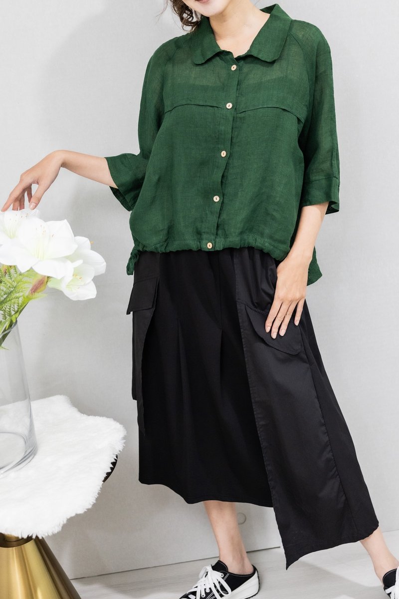 異材質併接假兩件不對稱裙 黑色 - 裙子/長裙 - 其他材質 黑色