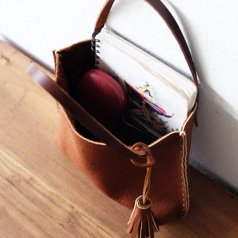 Lovely Tiny Brown Tan Tote Bag / Small Mini Handmade Leather Handbag