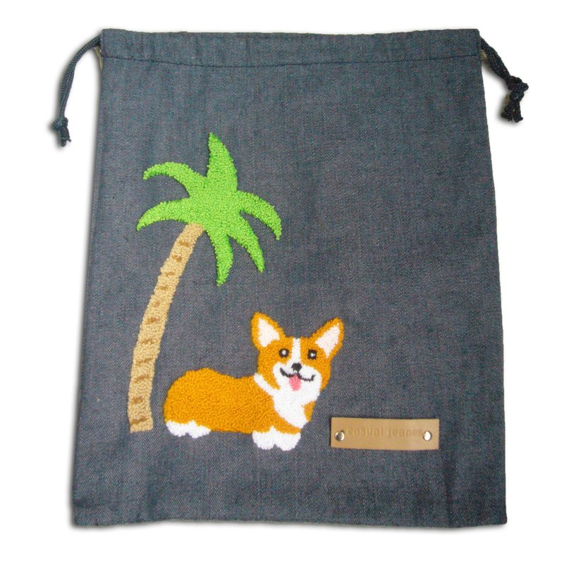 Corgi Drawstring Bag Gothic Rope Bag (Denim)