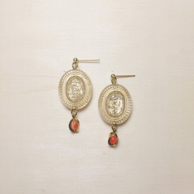 Vintage transparent rose engraving earrings