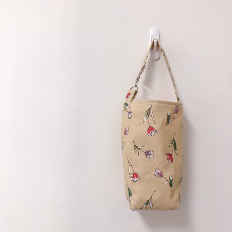 【雪花梨】鬱金香 Yellow 手工飲料提袋/ 散步小提袋/ 環保杯袋 - 其他 - 棉.麻 多色