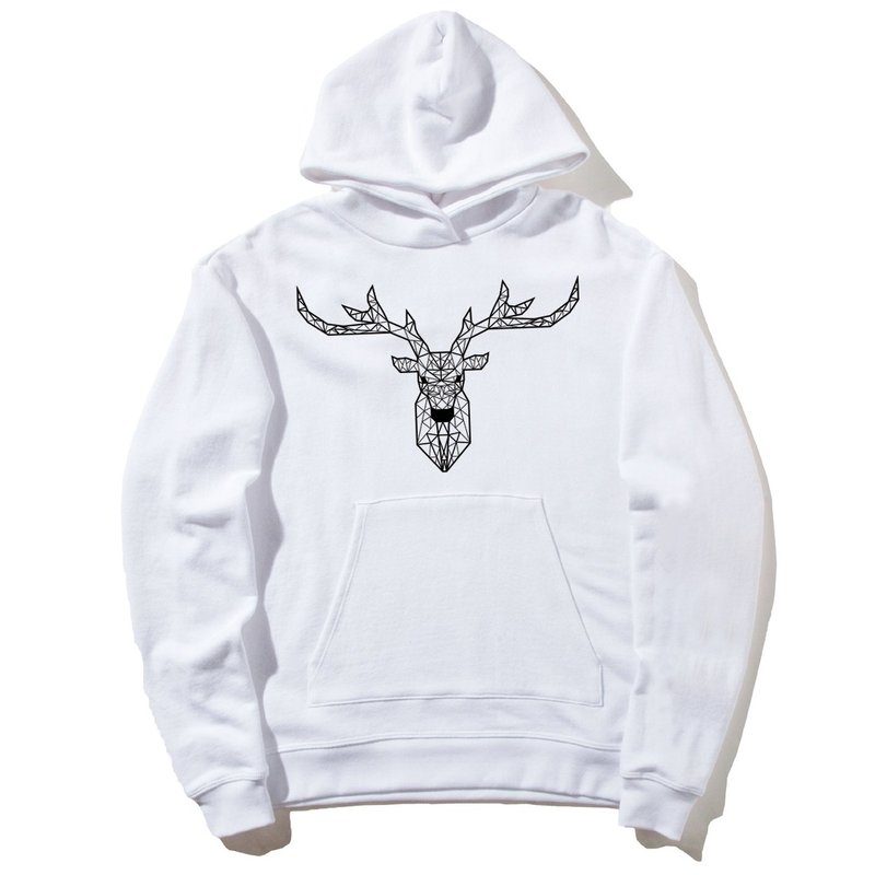 Deer Geometric 前圖款 長袖刷毛連帽T 中性版 白色 幾何 鹿 宇宙 設計 自創 品牌 銀河系 時髦 圓 三角形